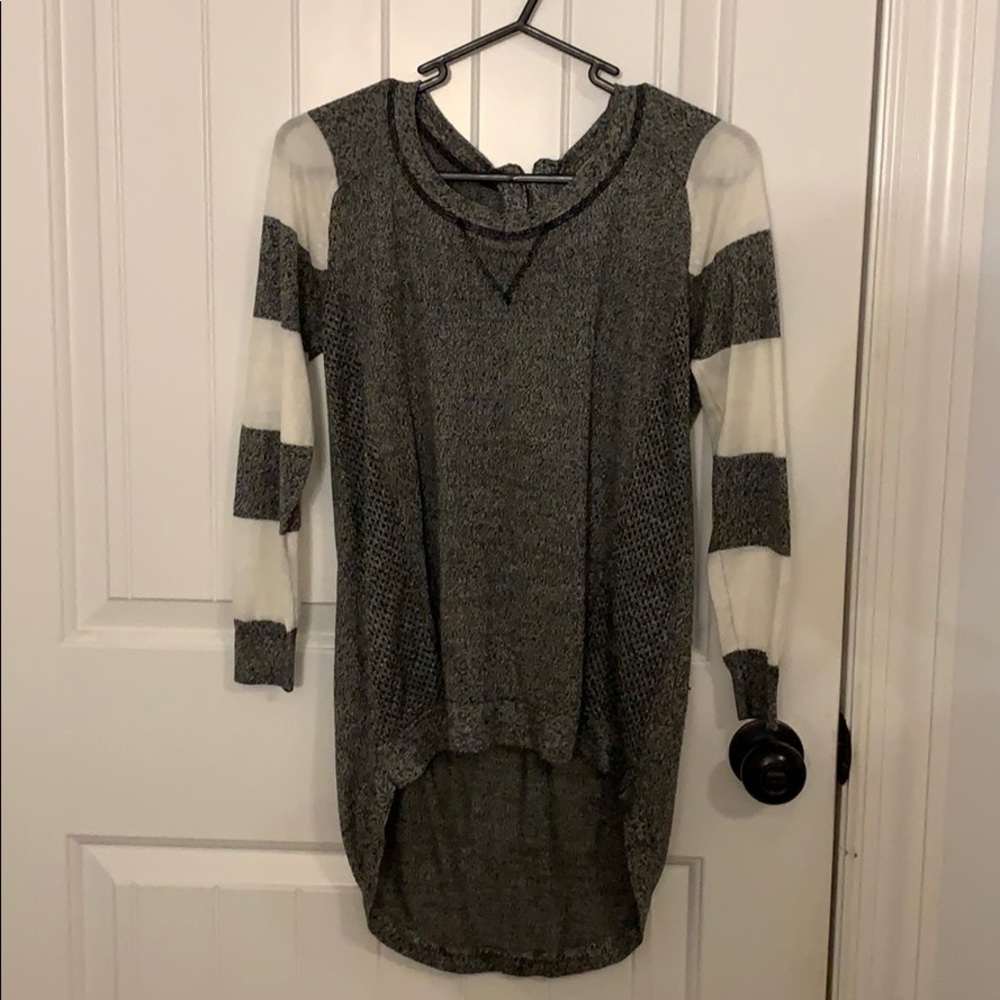 Gray and White Tunic Sweater